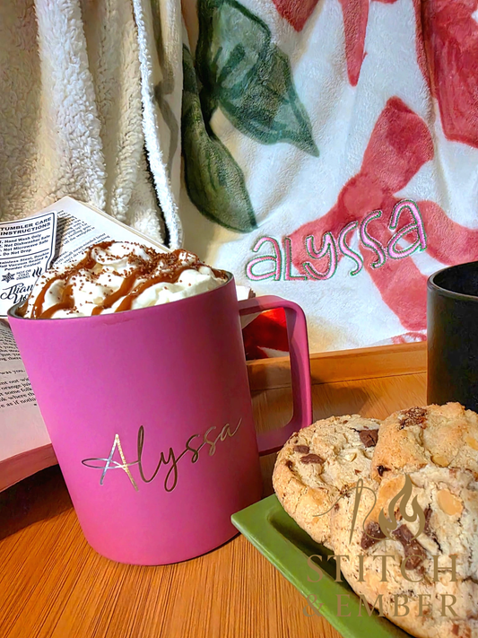 Custom Engraved Stainless Steel Camper Mug | Personalized Insulated Coffee Mug with Handle