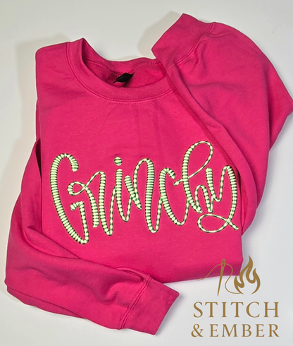 Grinchy 3D Puff Embroidered Holiday Crewneck
