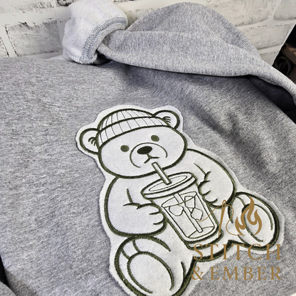 Embroidered Teddy Bear Winter Crewneck | Cozy Cotton-Blend Sweatshirt | Stitch & Ember
