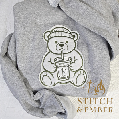 Embroidered Teddy Bear Winter Crewneck | Cozy Cotton-Blend Sweatshirt | Stitch & Ember