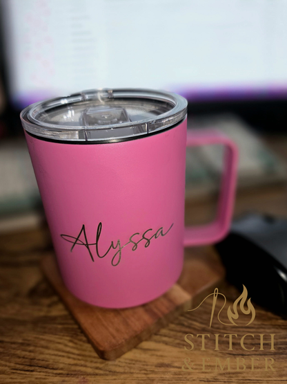 Custom Engraved Stainless Steel Camper Mug | Personalized Insulated Coffee Mug with Handle