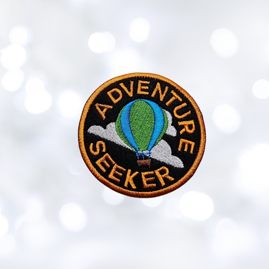 Adventure Seeker Hot Air Balloon Circle Embroidered Iron On Patch