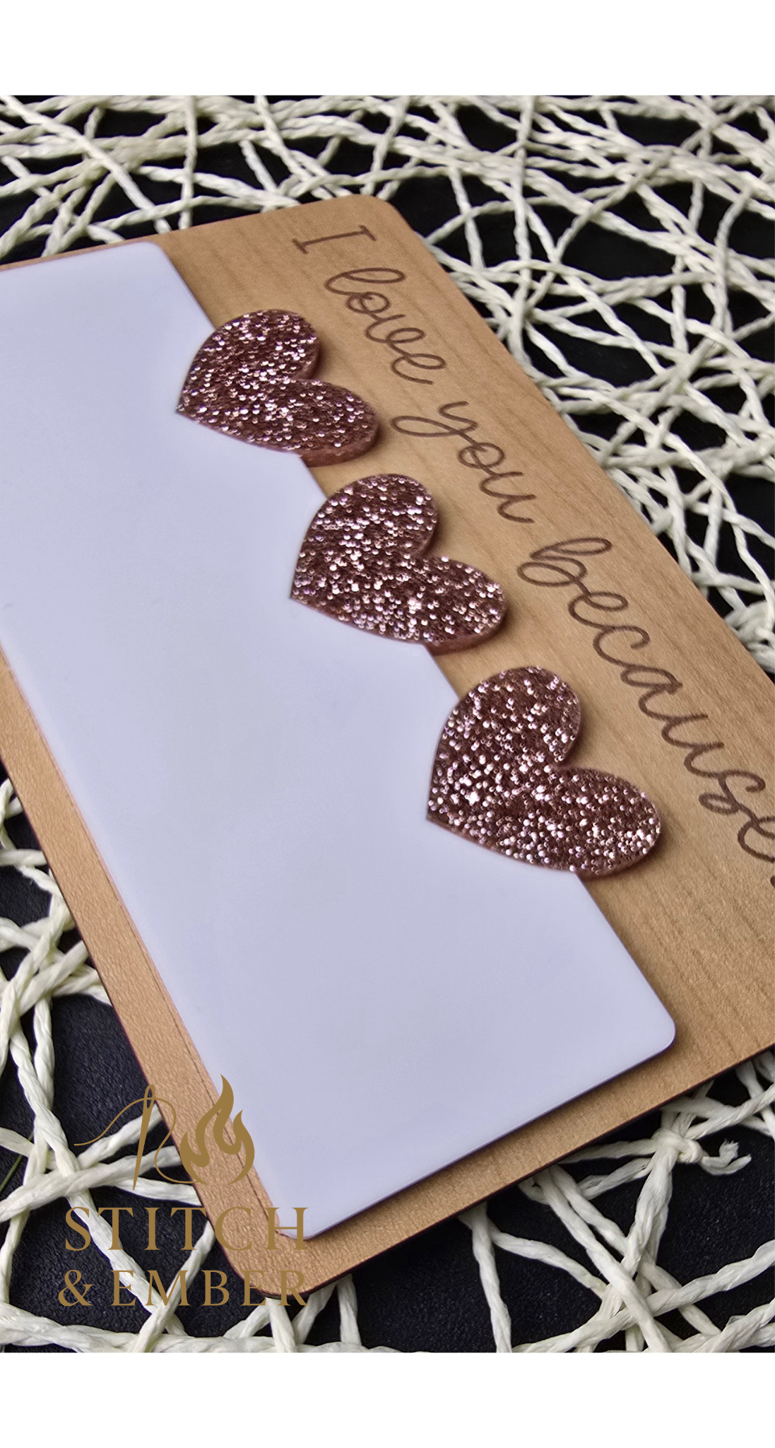 "I love you because..." Laser Engraved Dry Erase Message Board – Valentine’s Day & Everyday Use