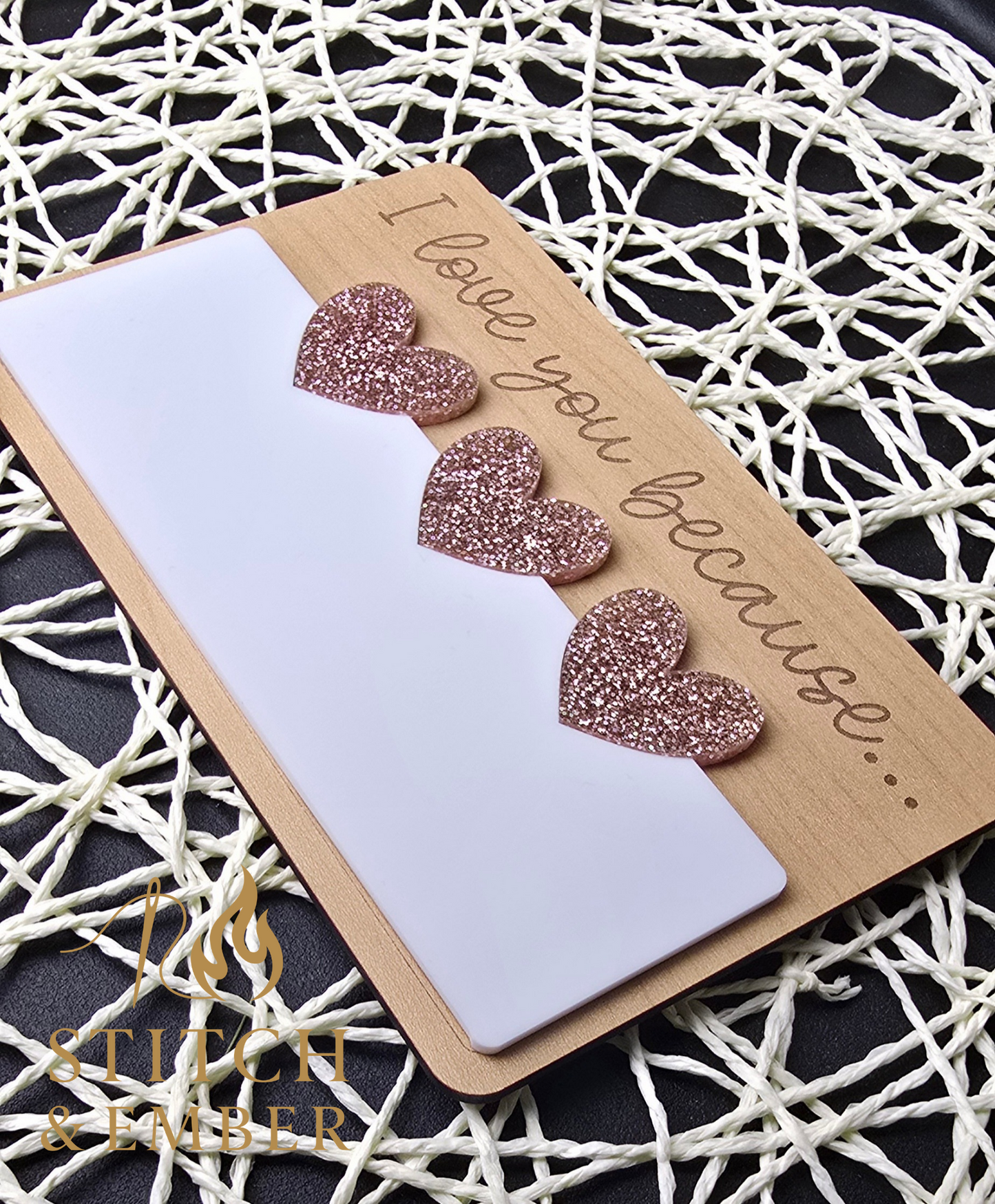 "I love you because..." Laser Engraved Dry Erase Message Board – Valentine’s Day & Everyday Use